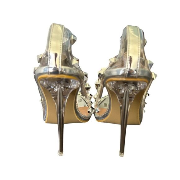 New! Stunning Stiletto Clear High Heel with Silver Studs Size 38 - Picture 7 of 10